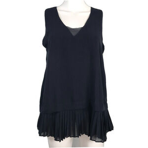 Banana Republic Shirt Womens Sz S Dark Blue Sleeveless‎ Pleated Ruffle Tunic NWT